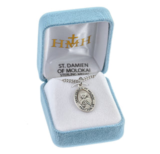 Sterling Silver Oval Shaped St. Damien of Molokai Medal