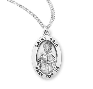 Sterling Silver Oval Shaped Saint Eric Medal
