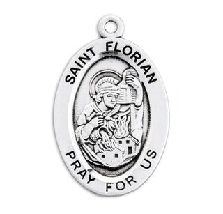 Sterling Silver Oval Shaped St. Florian Medal
