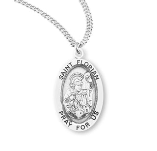 Sterling Silver Oval Shaped Saint Florian Medal