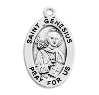 Sterling Silver Oval Shaped St. Genesius Medal