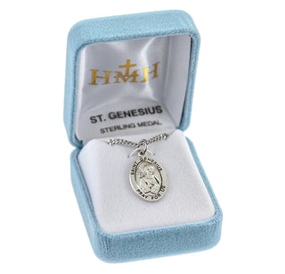 Sterling Silver Oval Shaped St. Genesius Medal