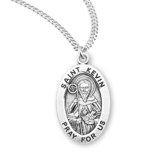 Sterling Silver Oval Shaped Saint Kevin Medal