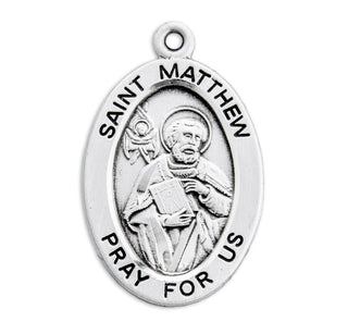 Sterling Silver Oval Shaped St. Matthew Medal