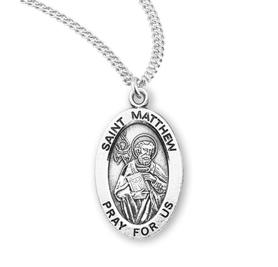Sterling Silver Oval Shaped St. Matthew Medal