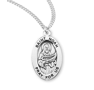 Sterling Silver Oval Shaped Saint Noah Medal