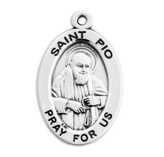 Sterling Silver Oval Shaped St. Pio Medal
