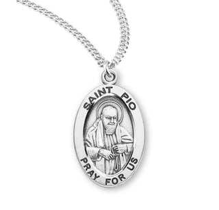 Sterling Silver Oval Shaped Saint Pio Medal