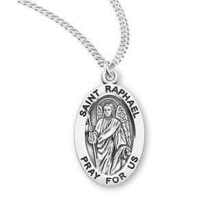 Sterling Silver Oval Shaped Saint Raphael Medal