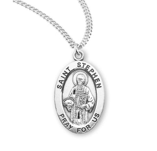 Sterling Silver Oval Shaped Saint Stephen Medal