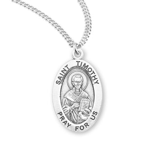 Sterling Silver Oval Shaped Saint Timothy Medal
