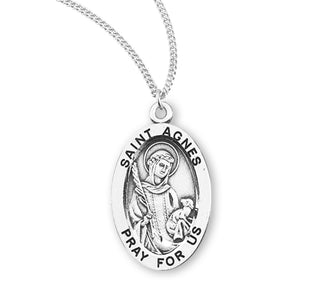 Sterling Silver Oval Shaped Saint Agnes Medal