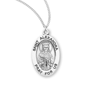 Sterling Silver Oval Shaped Saint Alexandra Medal