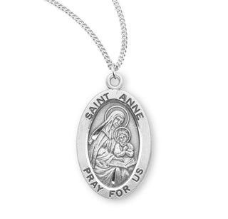 Sterling Silver Oval Shaped Saint Anne Medal