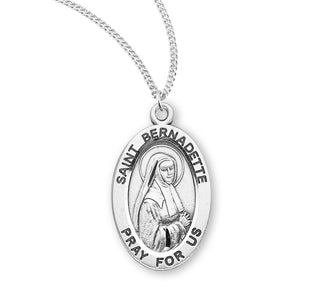 Sterling Silver Oval Shaped Saint Bernadette Medal