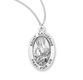 Sterling Silver Oval Shaped Saint Catherine Medal