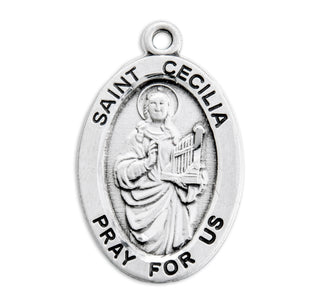 Sterling Silver Oval Shaped St. Cecelia Medal
