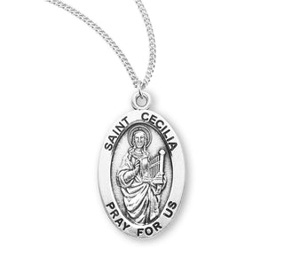 Sterling Silver Oval Shaped Saint Cecelia Medal