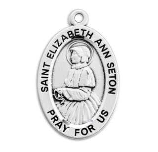 Sterling Silver Oval Shaped St. Elizabeth Ann Seton Medal