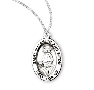Sterling Silver Oval Shaped Saint Elizabeth Ann Seton Medal