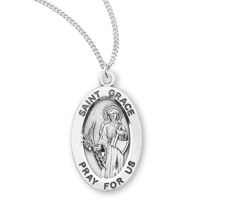 Sterling Silver Oval Shaped Saint Grace Medal