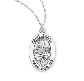 Sterling Silver Oval Shaped Saint Olivia Medal