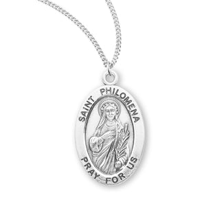 Sterling Silver Oval Shaped Saint Philomena Medal