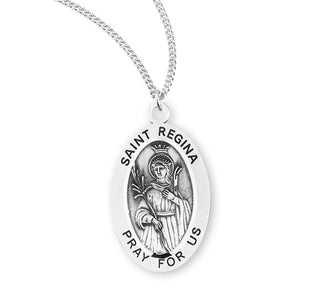 Sterling Silver Oval Shaped Saint Regina Medal