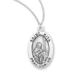 Sterling Silver Oval Shaped Saint Rita Medal
