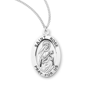 Sterling Silver Oval Shaped Saint Rose Medal