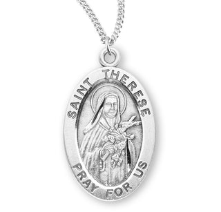 Sterling Silver Oval Shaped Saint Therese Medal