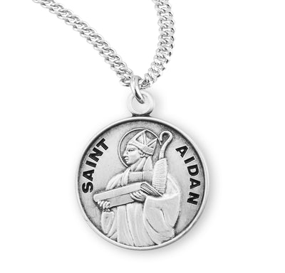 Sterling Silver Round Shaped St. Aidan Medal