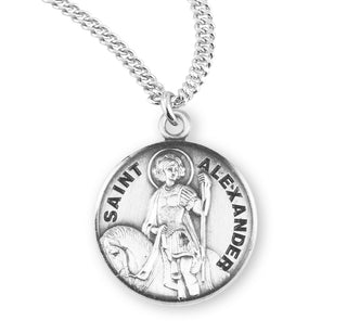 Sterling Silver Round Shaped Saint Alexander Medal