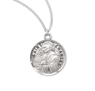 Sterling Silver Round Shaped Saint Charles Medal