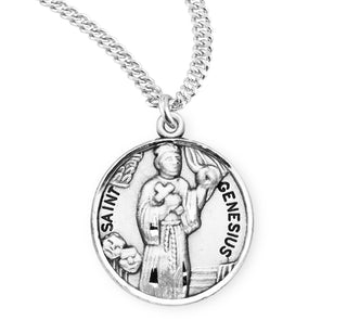 Sterling Silver Round Shaped Saint Genesius Medal