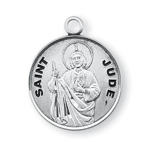 Sterling Silver Round Shaped St. Jude Medal w/ 24" Chain