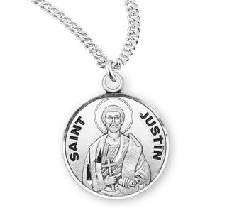 Sterling Silver Round Shaped Saint Justin Medal