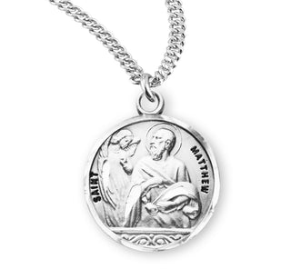 Sterling Silver Round Shaped Saint Matthew Medal