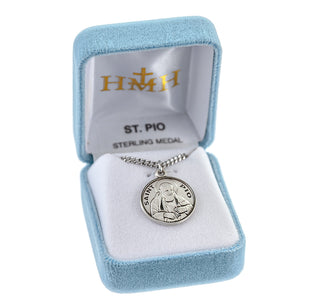 Sterling Silver Round Shaped St. Pio Medal