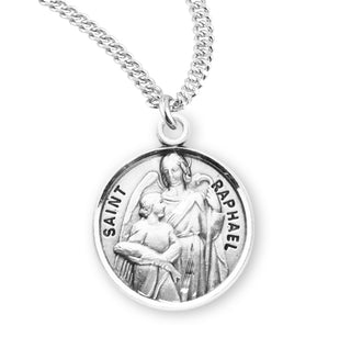 Sterling Silver Round Shaped Saint Raphael Medal
