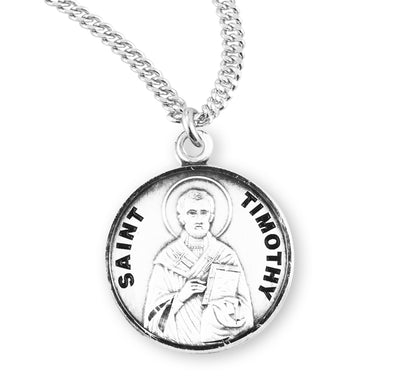 Sterling Silver Round Shaped St. Timothy Medal
