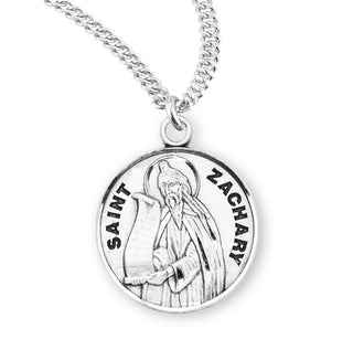 Sterling Silver Round Shaped Saint Zachary Medal