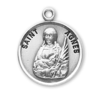 Sterling Silver Round Shaped St. Agnes Medal