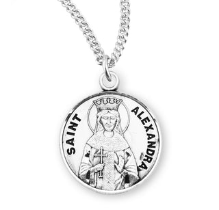 Sterling Silver Round Shaped Saint Alexandra Medal