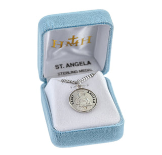 Patron Saint Angela Round Sterling Silver Medal