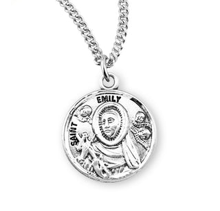 Sterling Silver Round Shaped Saint Emily Medal