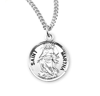 Sterling Silver Round Shaped Saint Martha Medal