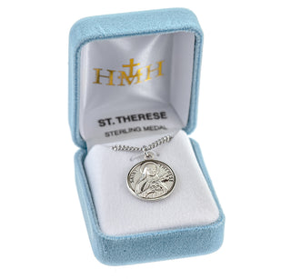 Sterling Silver Round Shaped St. Therese Medal
