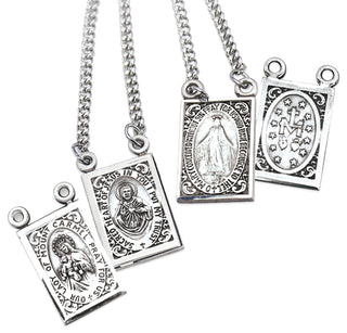 Sterling Silver Two Piece Miraculous Medals with Genuine Rhodium Plated Chain