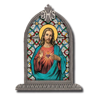 Sacred Heart Of Jesus Silver Arch Frame Liturgicl Glass